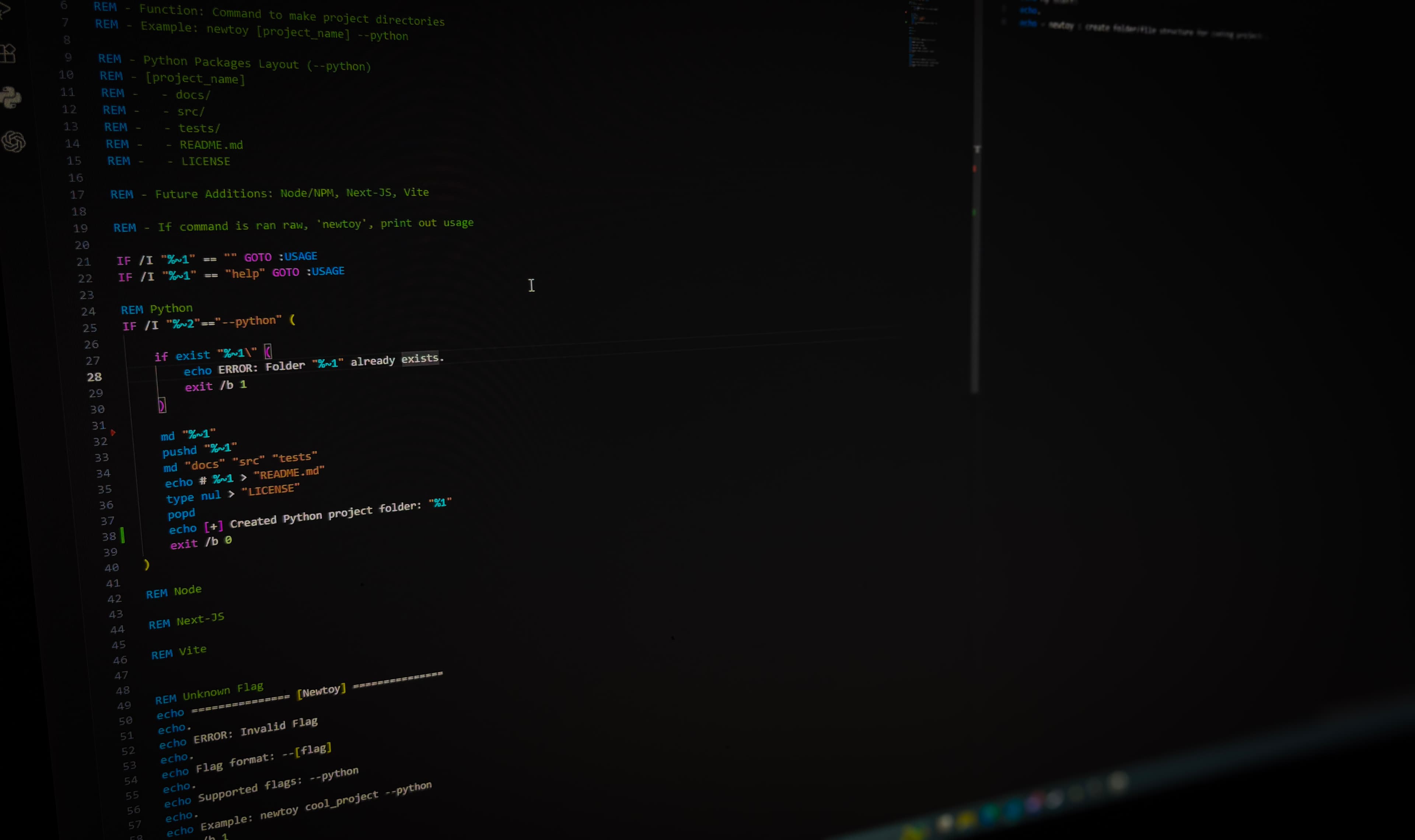 newtoy.cmd opened in Visual Studio Code.